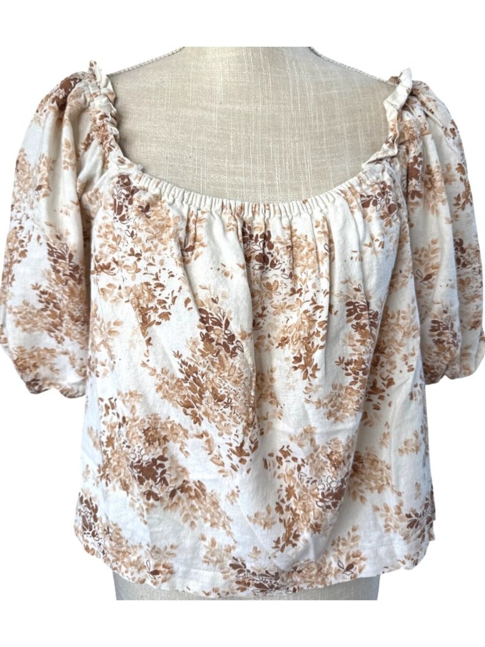 Abercrombie & Fitch Floral Puff Sleeve Top Beige/Brown L